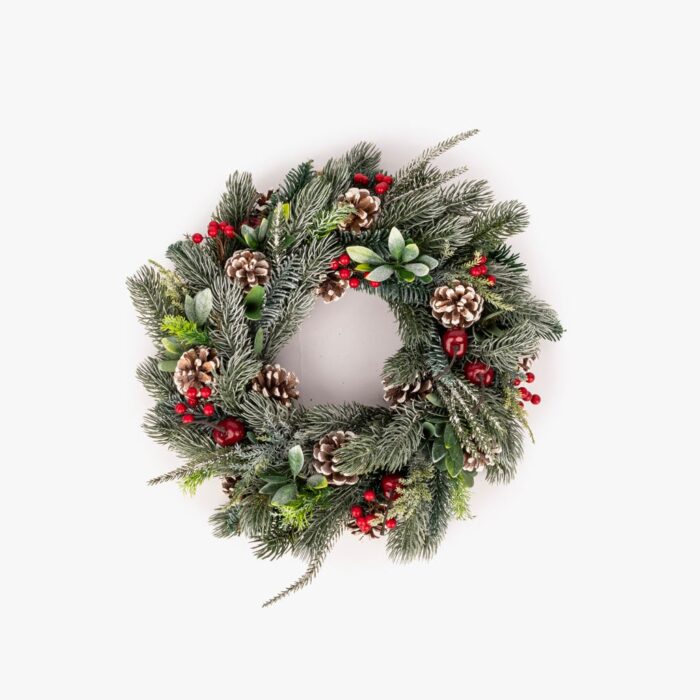 Couronne avec branches et pommes de pin 38 cm COZY – Image 1