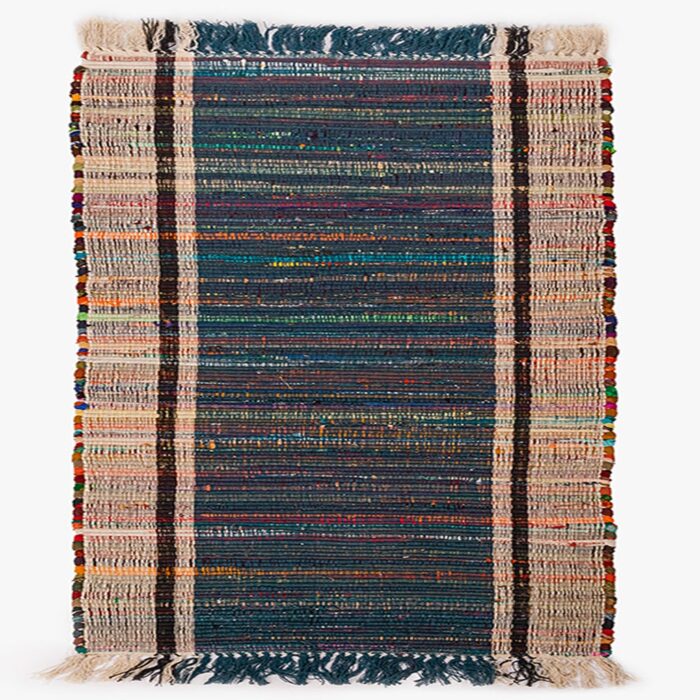 Tapete de Algodão com Franjas Bege, Azul e Multicolor ROBE - Image 1
