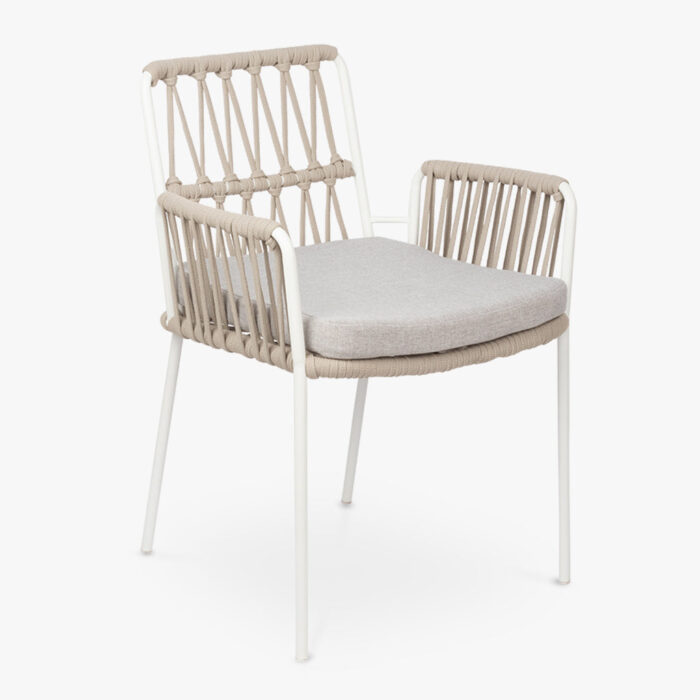 Chaise en Métal Blanc avec Corde Beige FORMENTERA – Image 2