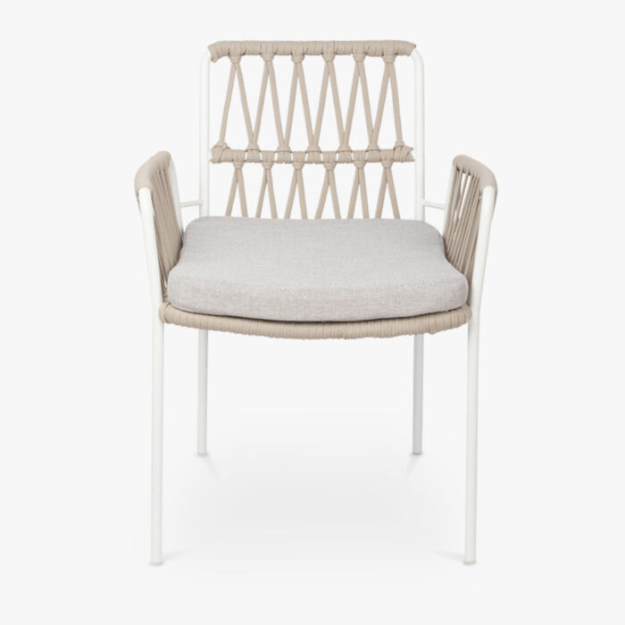 Chaise en Métal Blanc avec Corde Beige FORMENTERA – Image 3