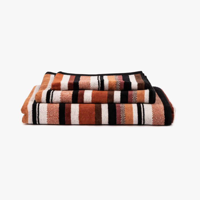 Serviette de Bain de Corps Coton Rayures Noir et Brique ALFEU – Image 3