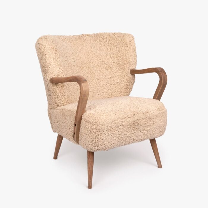 Fauteuil Coton Naturel avec Accoudoirs en Bois VERDI – Image 1
