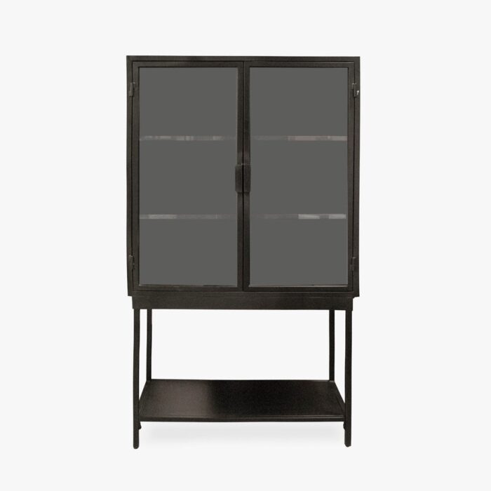 Armoire en Métal Noir avec Deux Portes en Verre FUKUI – Image 1