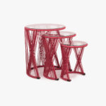 Ensemble 3 Tables d'Appoint en Métal et Corde Rose PANTAI – Image 2