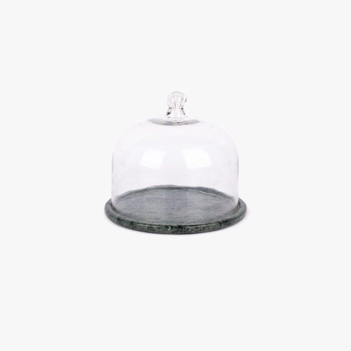 Cloche à gâteau en marbre vert avec cloche en verre MARBLE – Image 1