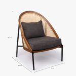 Fauteuil avec Coussin Gris et Dossier en Rotin OZAWA – Image 5