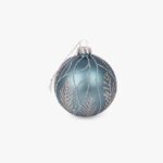Boule de Noël Feuilles Bleu/Argent Verre 8 cm BRIGHT