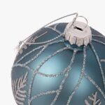 Boule de Noël Feuilles Bleu/Argent Verre 8 cm BRIGHT – Image 2
