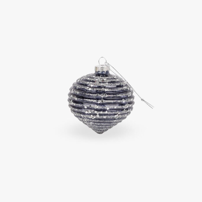 Boule Verre Goutte Noir et Argent 8cm NEW BRIGHT – Image 1