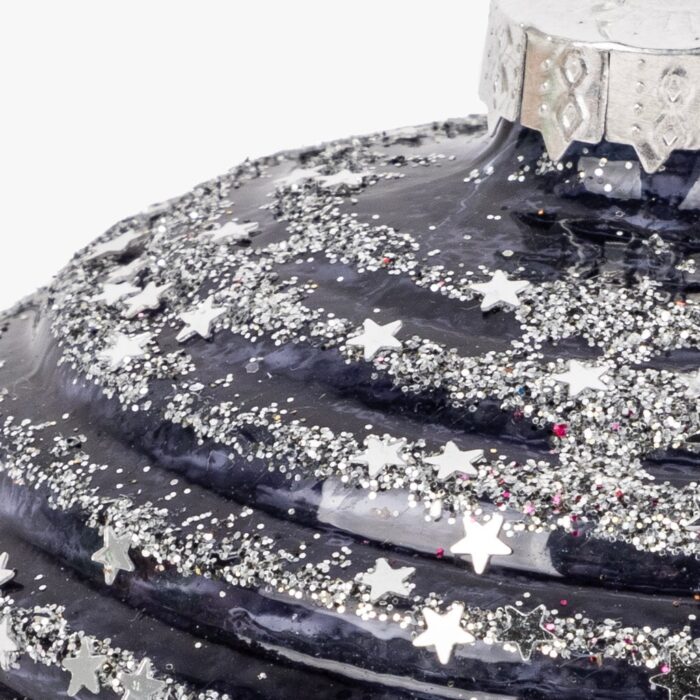 Boule Verre Goutte Noir et Argent 8cm NEW BRIGHT – Image 2