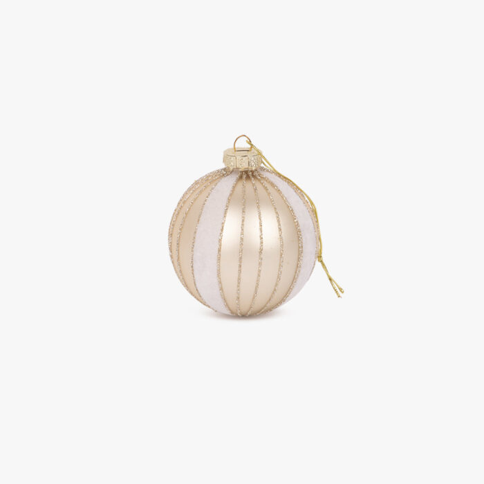 Boule de Verre Rayures Dorée et Blanche 8cm NEW BRIGHT – Image 1