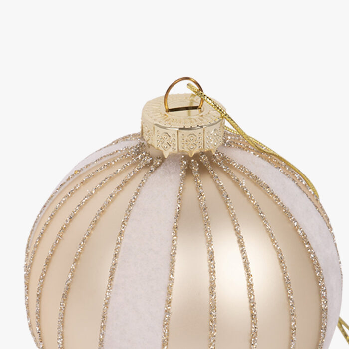 Boule de Verre Rayures Dorée et Blanche 8cm NEW BRIGHT – Image 2