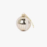 Boule de Verre Rayures Dorée et Blanche 8cm NEW BRIGHT