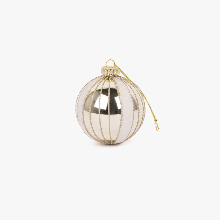 Boule de Verre Rayures Dorée et Blanche 8cm NEW BRIGHT – Image 1