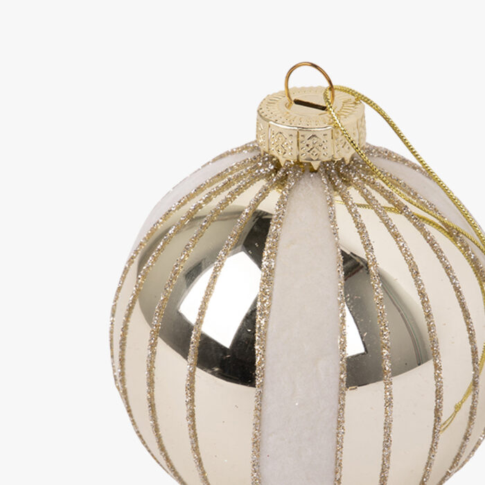 Boule de Verre Rayures Dorée et Blanche 8cm NEW BRIGHT – Image 2