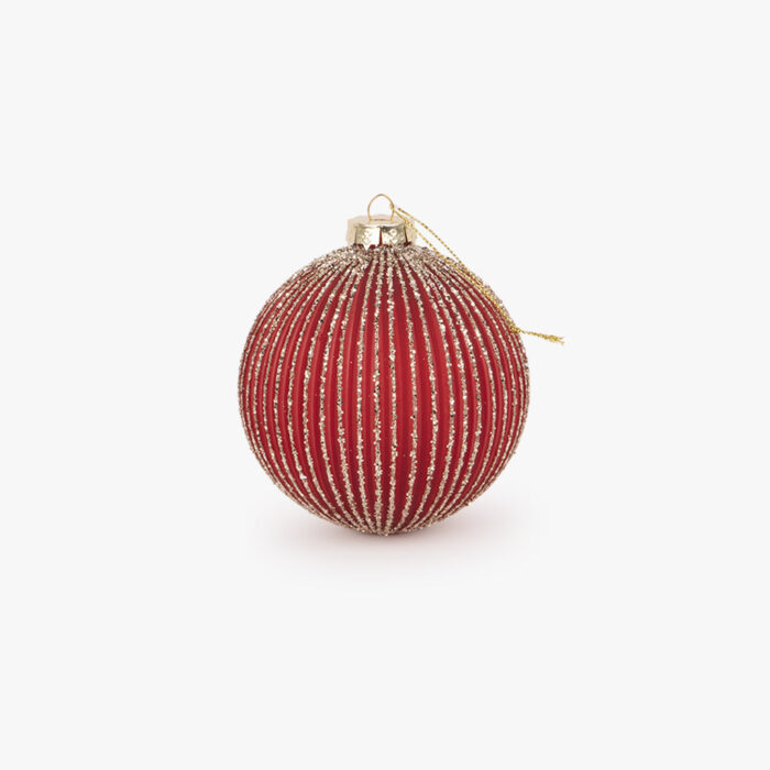 Boule de Verre Rayures Rouge et Dorée 10cm NEW BRIGHT – Image 1