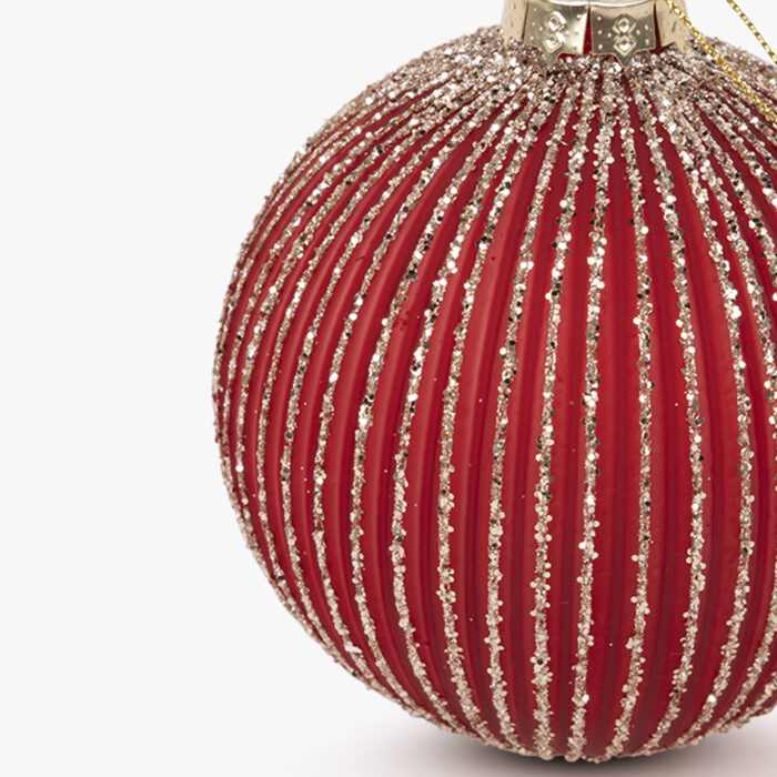 Boule de Verre Rayures Rouge et Dorée 10cm NEW BRIGHT – Image 2