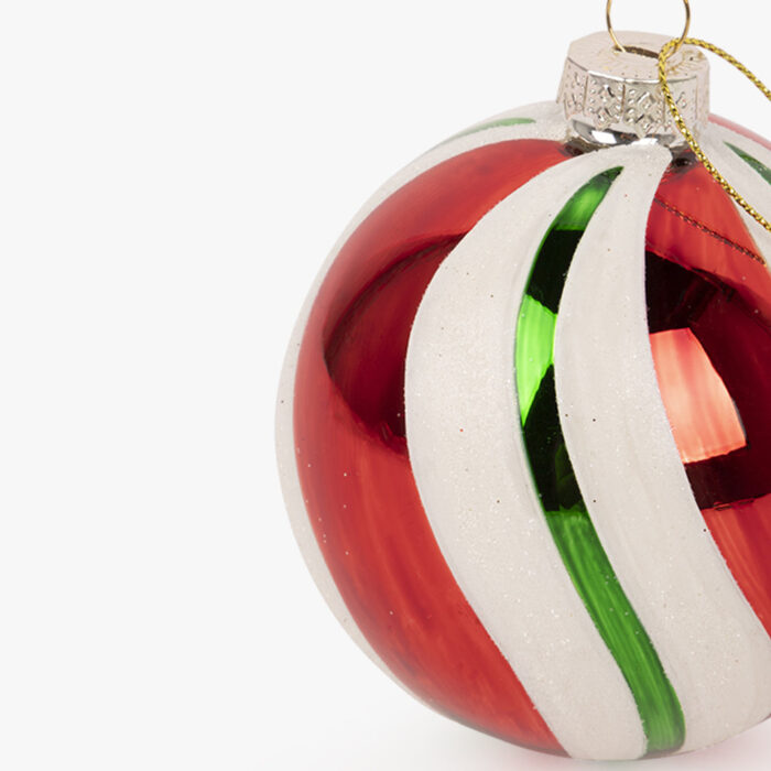Boule de Verre à Rayures Rouge, Verte et Blanche 8cm COZY – Image 2