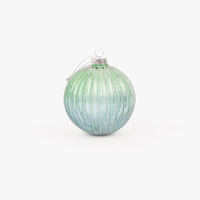 Boule Verre Rayures Vert 8cm NEW BRIGHT – Image 1