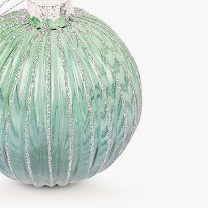 Boule Verre Rayures Vert 8cm NEW BRIGHT – Image 2