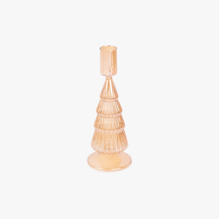 Bougeoir Verre Sapin Doré 20cm NEW BRIGHT – Image 1