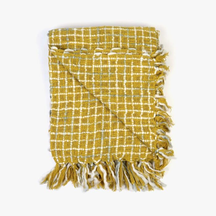 Plaid Chiné avec Franges Ocre 4EVERYDAY – Image 1