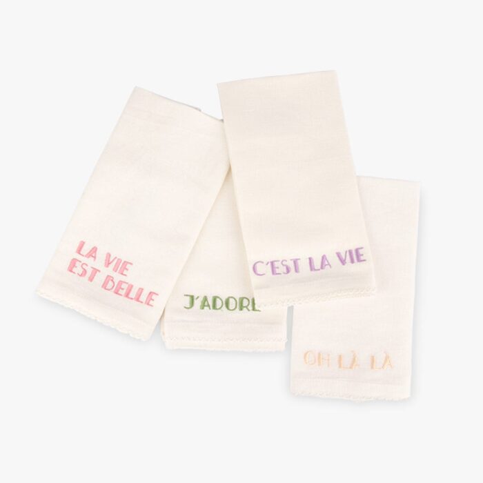 Ensemble 4 Serviettes Coton et Lin Mots MARIE - Image 1