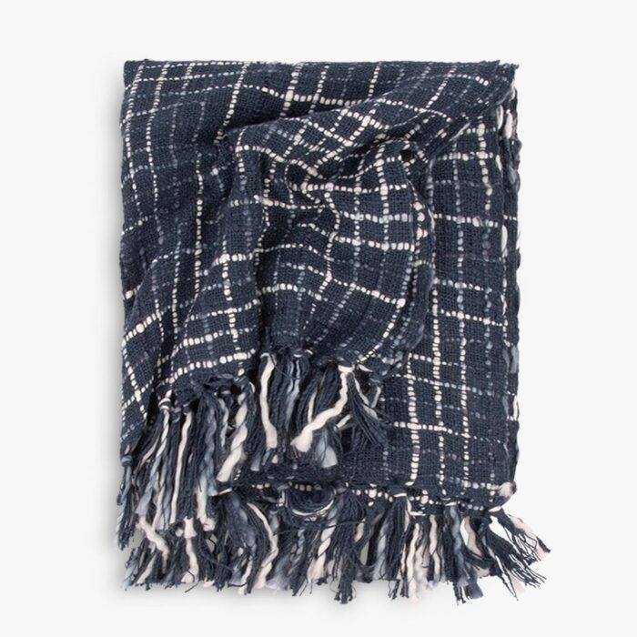 Plaid Chiné avec Franges Turquoise Foncé 4EVERYDAY – Image 1