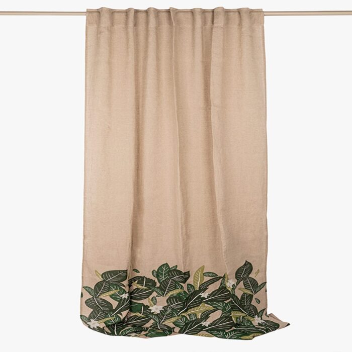 Rideau en Lin Beige avec Feuilles GREEN SENSE – Image 1