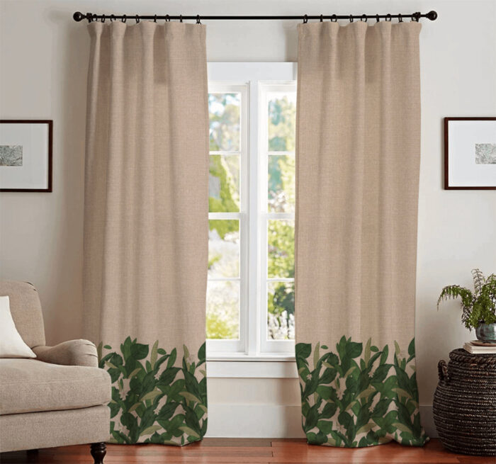 Rideau en Lin Beige avec Feuilles GREEN SENSE – Image 2