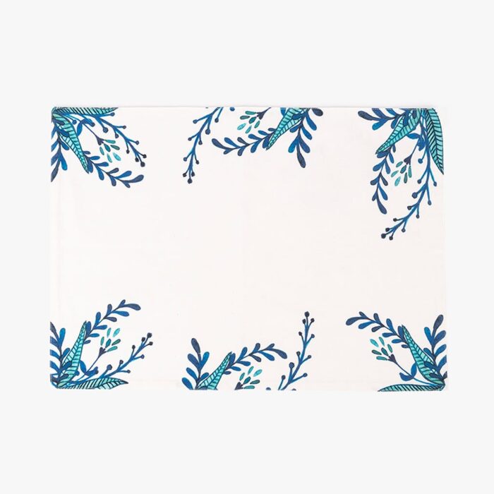 Set de table rectangulaire en coton à fleurs bleues BLUE BIRD – Image 1