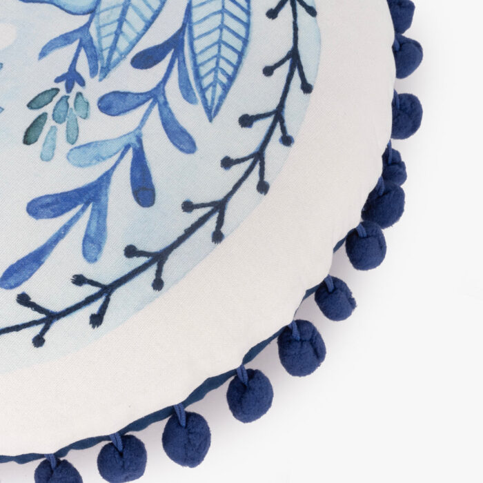 Coussin Rond avec Oiseau Bleu Brodé BLUE BIRD – Image 4