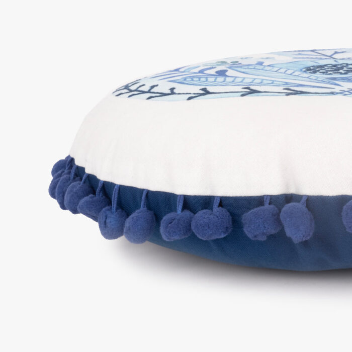 Coussin Rond avec Oiseau Bleu Brodé BLUE BIRD – Image 3
