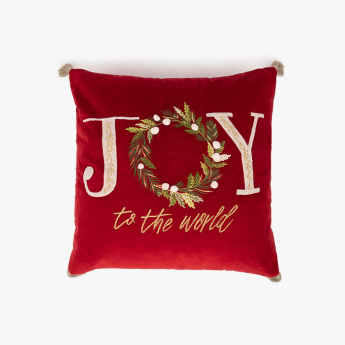 Housse de Coussin en Velours Joy To The World Rouge COZY – Image 1