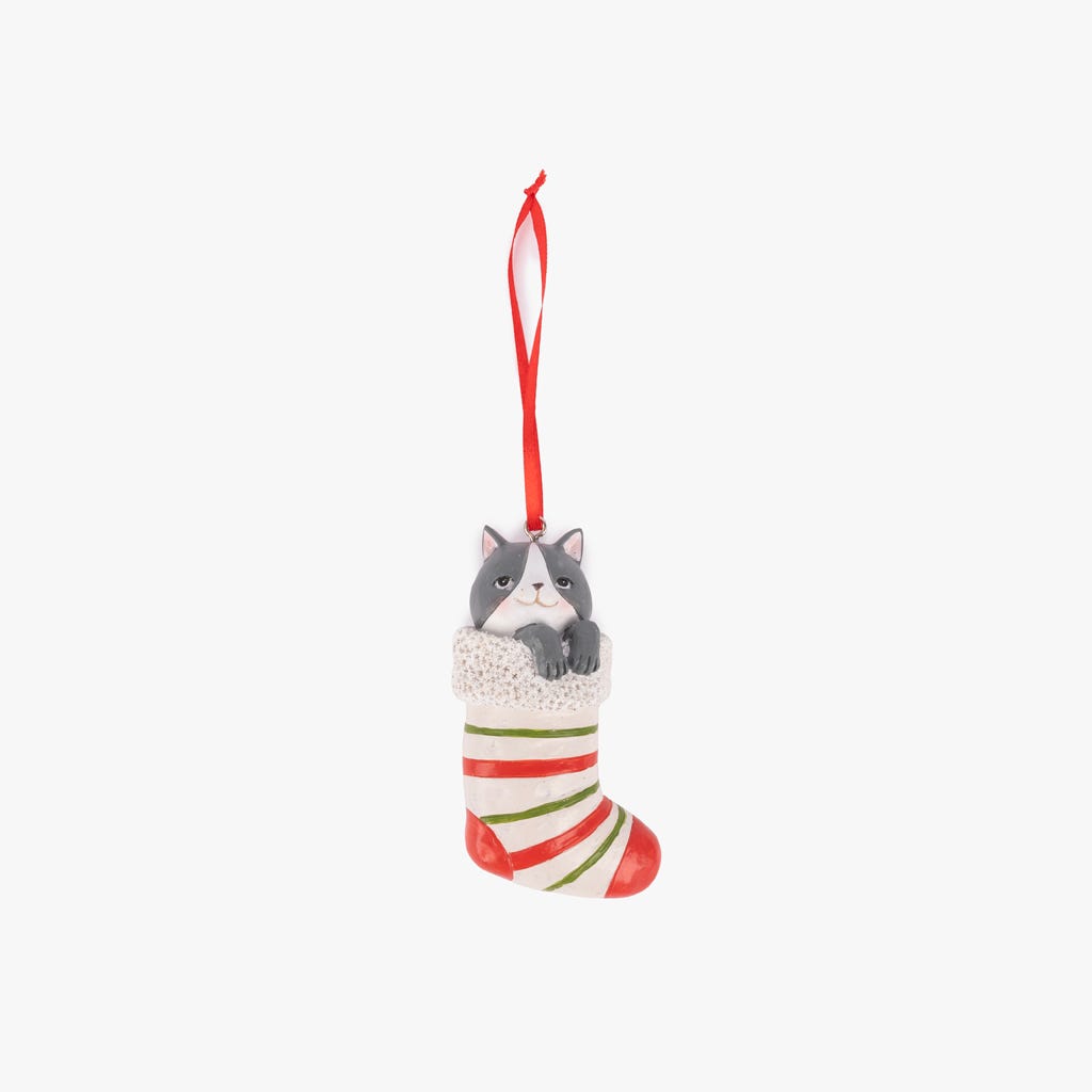 32590158_1_3.jpg Ornement chat chaussette rayures 12cm COZY - Image 1