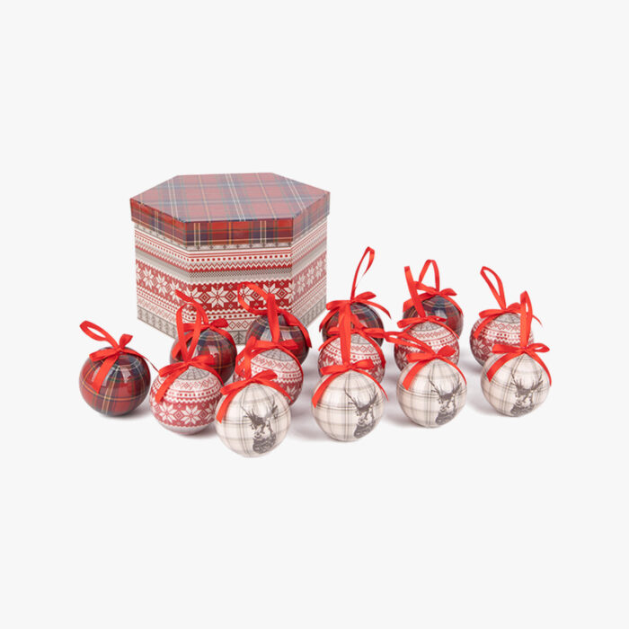 Boules de Noël rouges à carreaux (14 pièces) COZY - Image 1