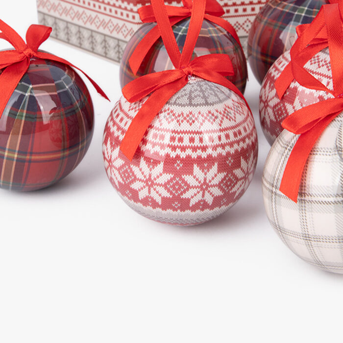Boules de Noël rouges à carreaux (14 pièces) COZY - Image 3