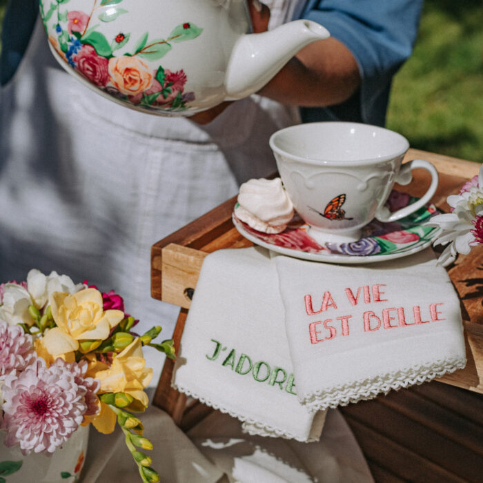 Ensemble 4 Serviettes Coton et Lin Mots MARIE - Image 2