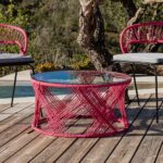 Table d'appoint en métal et corde rose PANTAI