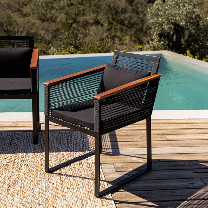 Fauteuil en Métal et Corde Noir ALL BLACK – Image 1