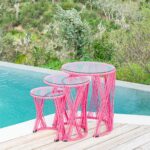 Ensemble 3 Tables d'Appoint en Métal et Corde Rose PANTAI
