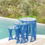 Conjunto 3 Mesas de Apoio em Metal e Corda Azul PANTAI
